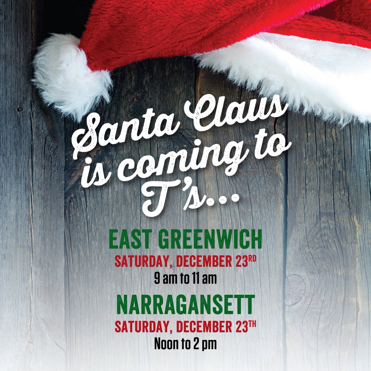 Santa is coming to T's this Saturday! 🎅