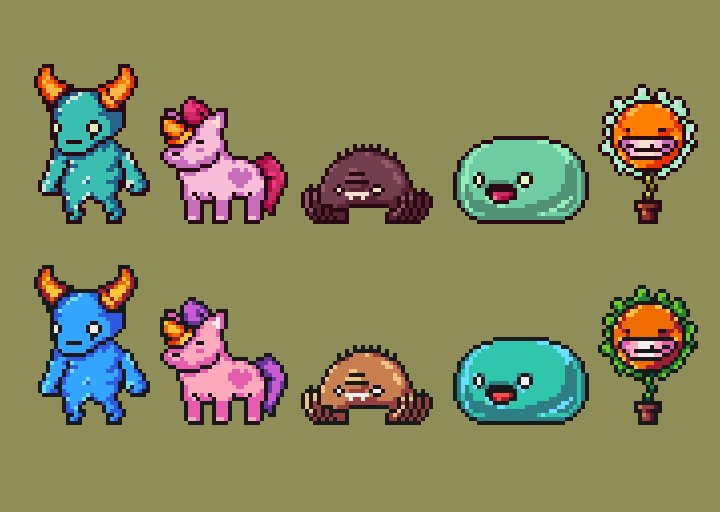 REDPIXDEV's tweet image. Old #color #palette against the new color palette. What are the #characters #cool? The top row or the bottom row?

#screenshotsaturday #gamedev #unity3d #indiedev #madewithunity #pixelart #pixel