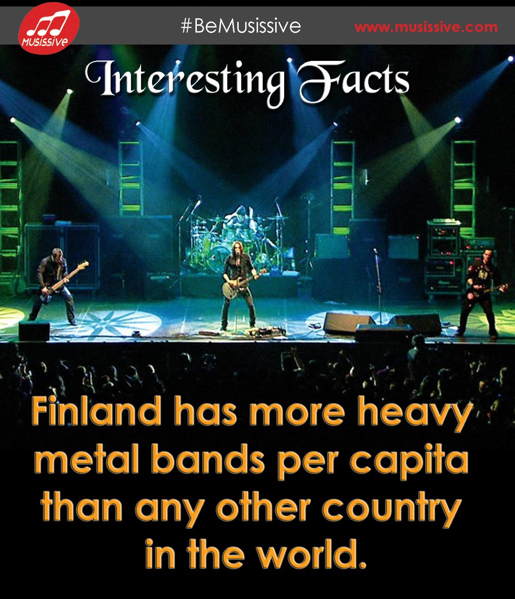 beAmusician_in's tweet photo. Finland has more heavy metal bands per capita than any other country in the worldπΈπ₯
#BeMusissive #DidYouKnow #Metallica #FodderScam #KisanDiwas
#SunnyLeoneChallenge #BJPLies #MySolutionToPollution #13YearsOfDhonism #Tweet #follo4folloback #SaveLife #Honor7X #MaxYourView #share https://t.co/bX2eHtqd38