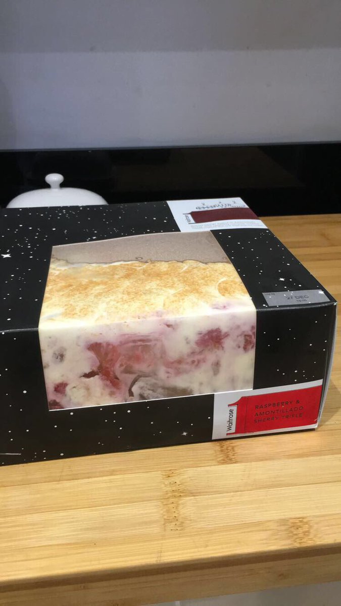 EP999's tweet photo. Very disappointed with @waitrose . Complete design flaw with their £11 trifle has meant the contents are all over the cardboard box, because their is no film on the bowl. Pretty useless, not an ideal start to the Christmas weekend! https://t.co/j9i6x7g1id