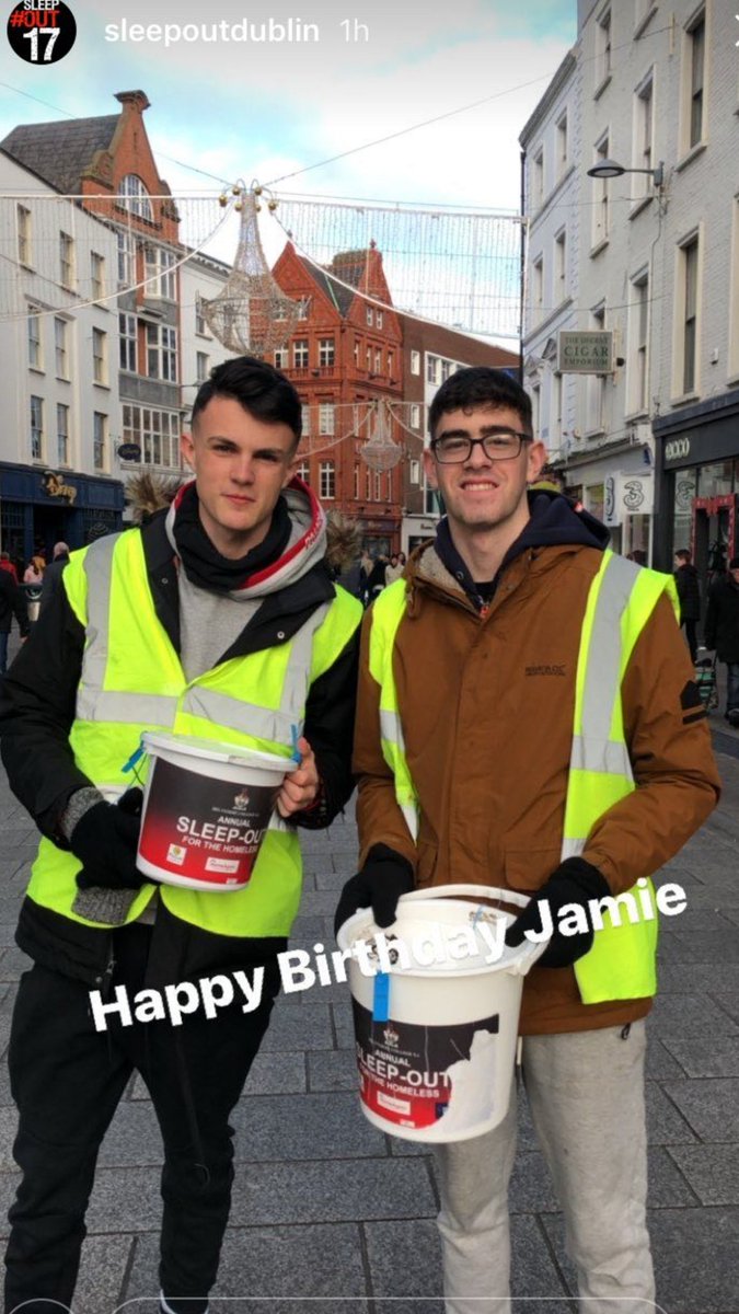 Proud of my son Jamie on his 18th birthday doing #SleepOut17 for homeless in Dublin. @belvosleepout