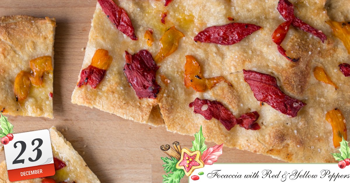 CentoFineFoods's tweet photo. This crisp and light focaccia is topped with oil, seasonings and colorful roasted red and yellow peppers. #25DaysofRecipes https://t.co/geR1rKguhM https://t.co/RQJmH3KFra