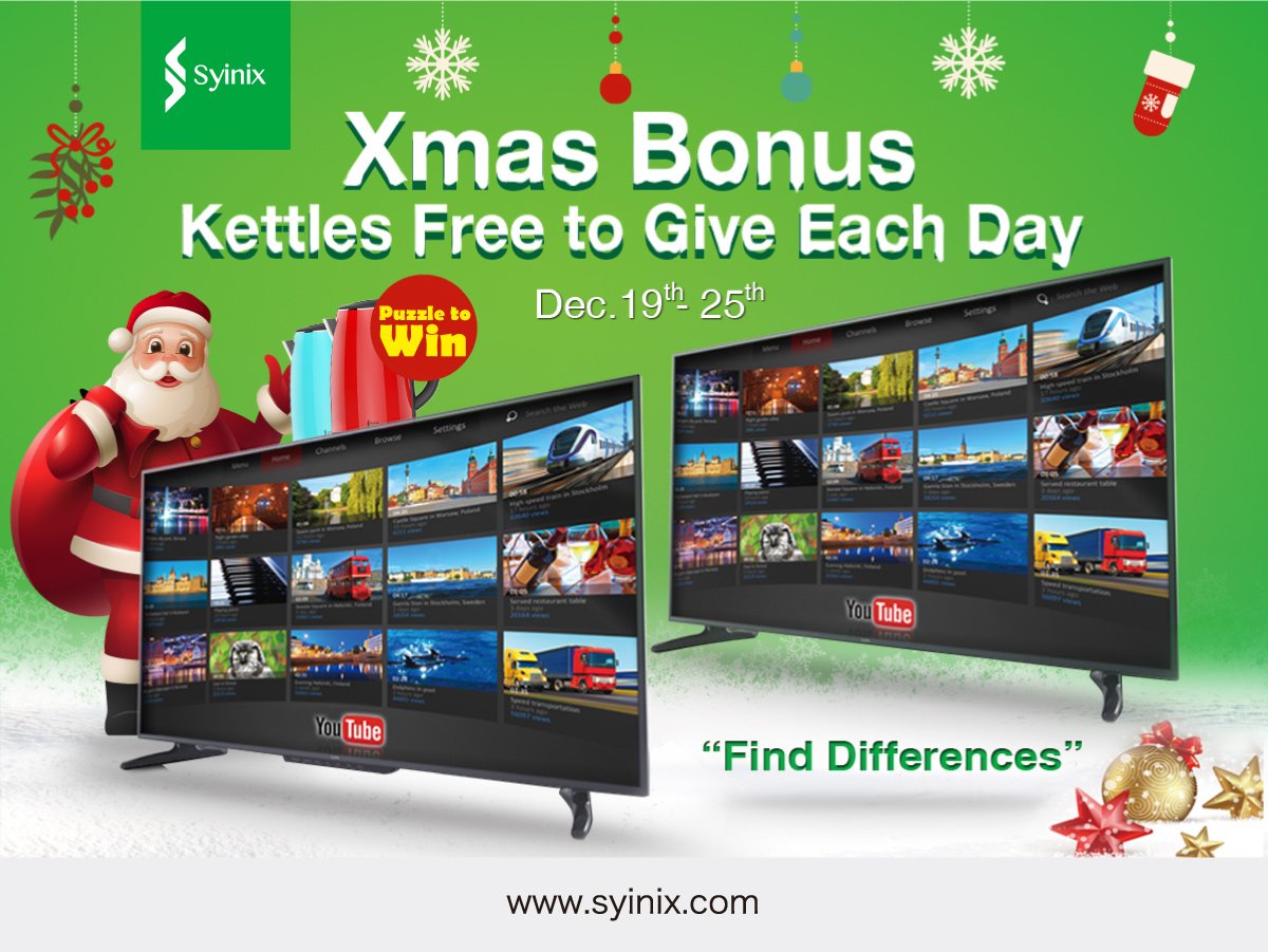 Syinix_Kenya's tweet photo. @Syinix_Kenya Xmas bonus comes early,,,, #syinixelectronicsKe

Spot the differences between the two Syinix HD TV sets and be a luck winner,,,,

Random selection will apply,,,

Like ,share and give a correct answer and you could be our winner today #forabetterlife https://t.co/blFNTiNkGz