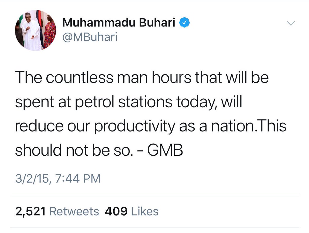 Chydee's tweet image. Association of throwback tweets that did not age well. #FuelScarcity