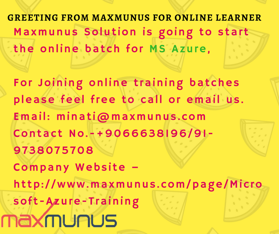 arvindks1990's tweet photo. Starting Training Batch on #MSAzure Real Time Training with Project and hands-on. Details contact- +91 9066638196,minati@maxmunus.com. #MicrosoftAzure #microsoft #azure #cloud #googlecloud #education #onlineTraining #azuresecurity #learnazure #betaexam #businessintelligence https://t.co/t3C83wpbbS