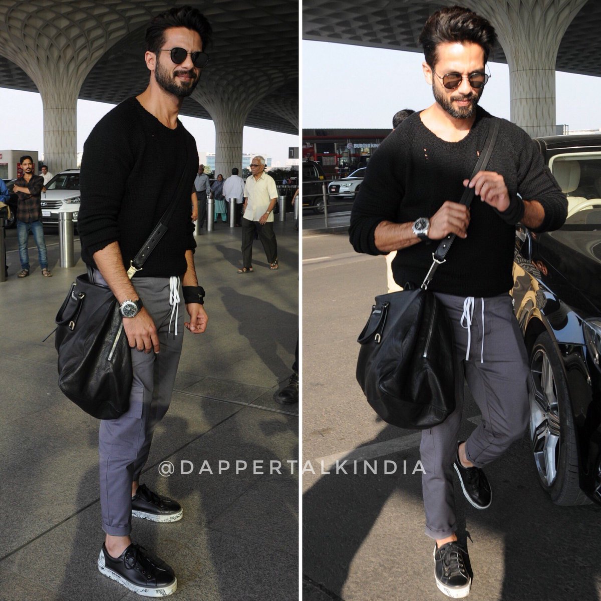dappertalkindia's tweet photo. #ShahidKapoor was photographed at the Mumbai airport yesterday. 👍 or 👎 for his fuss-free travel style? https://t.co/pZdIUYVwnn