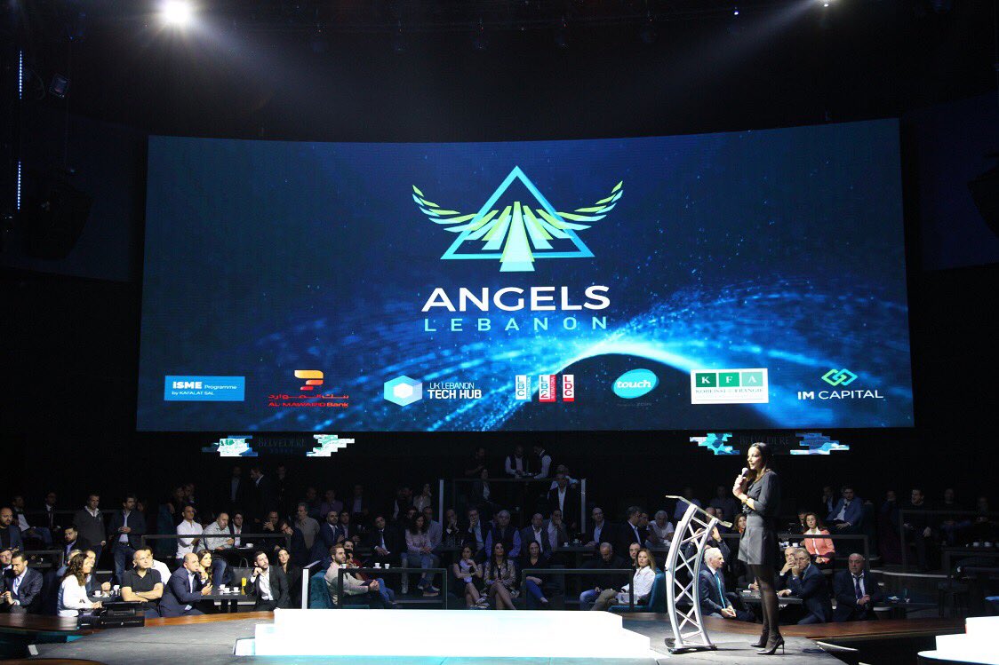 Mrs. <a href="/CorineKiameKari/">Corinne Kiame Kari</a> of @IMkapital takes  #AngelsLebanon2 stage to announce a 50% equity guarantee for investors on any Angel investment to be raised for any of the featured start ups!