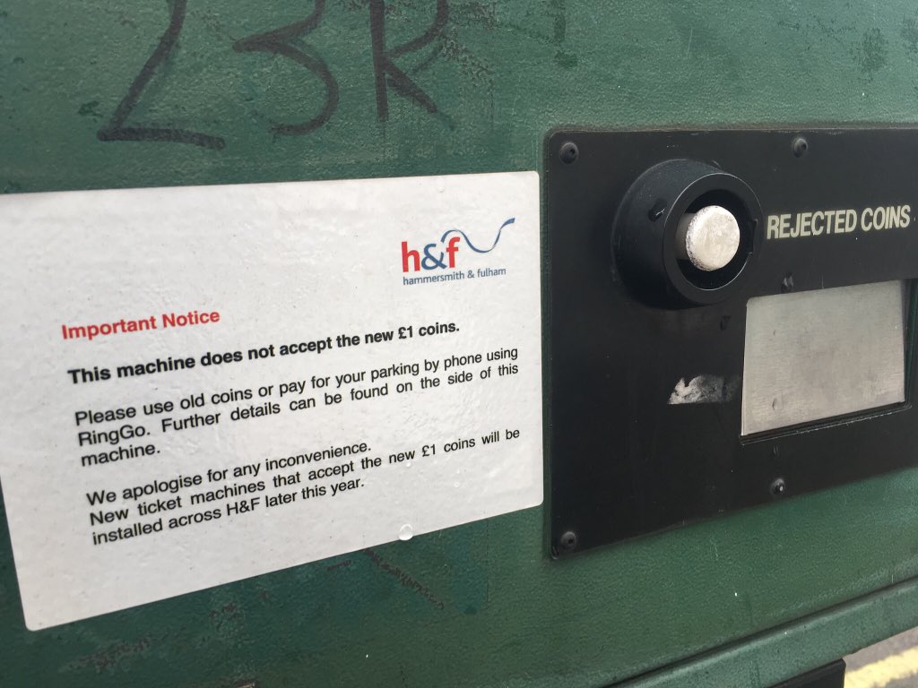 GregHands's tweet photo. Hammersmith&amp;Fulham Labour attacking the new blue passport for “nostalgia” whilst their parking machines are the only in Britain refusing to accept the “new” £1 coin. https://t.co/7BeCDVFYJu