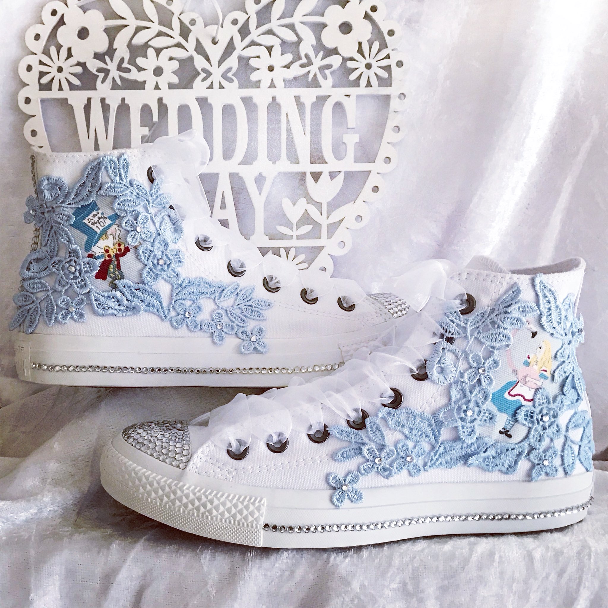 Denise @ FTS on Twitter: "My hand customised Alice in Wonderland Converse with Swarovski crystals https://t.co/ZsueDW8auE #weddings #AliceinWonderland #converse #brides https://t.co/mqR5f1qXKf" / Twitter