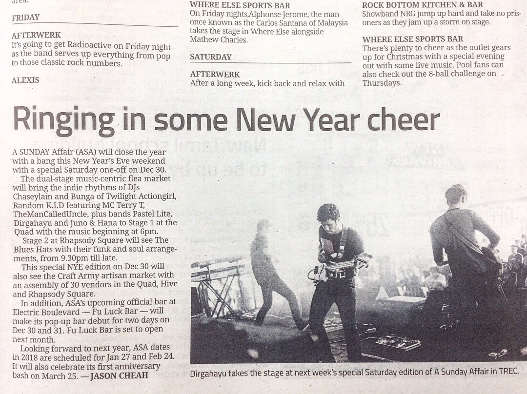 On The Star today. Dec 30 (Sat), <a href="/treckualalumpur/">TREC Kuala Lumpur</a>. Last show of the year, to be choked. Event details: juiceonline.com/a-sunday-affai…