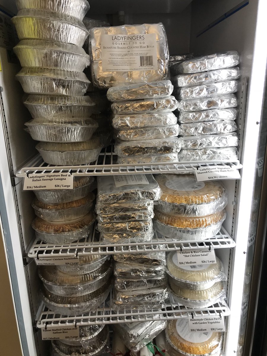 SoHo_NC's tweet photo. We have a freezer full of the popular Country Ham Rolls and Gourmet-To-Go Dinners by Ladyfingers Catering. Come get some before they’re gone https://t.co/RMTxYpJrSn