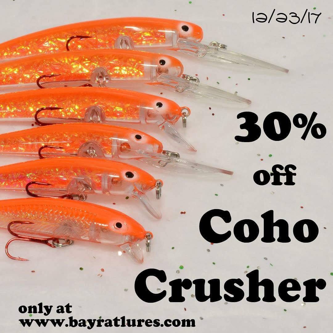 Co-Ho-Ho! We hope you've enjoyed our Holiday Deals over the last 12 days!

Day 12, Saturday December 23rd, is our 30% off SALE on the color Coho Crusher! This color is great all over!

Only on our website - bayratlures.com