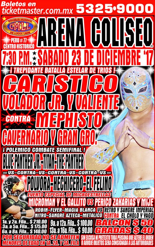 LuchaLibreYYa's tweet photo. ¡Hoy es sábado de @CMLL_OFICIAL en la @Arena_Coliseo! ¡Excelente cartel para disfrutar las fiestas decembrinas! ¡No faltes! ¡Nos vemos a las 7:30 pm! https://t.co/qli4IECTqh