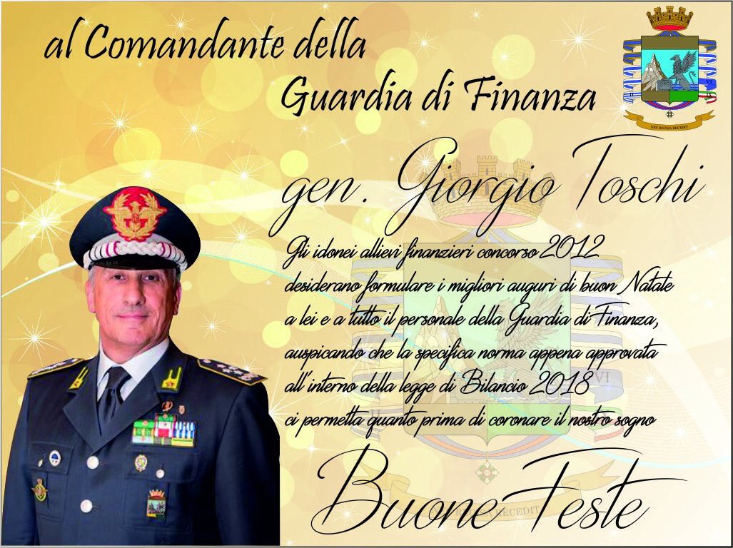 nico261991's tweet photo. Gli #idoneiGdF2012 augurano buon Natale al comandante della @GDF e a tutto il personale di ogni ordine e grado con la speranza che nel 2018, grazie alle prossime e auspicabili positive decisioni in merito alla nostra vicenda, anche noi potremo far parte della vostra famiglia https://t.co/5Ispw02jfd