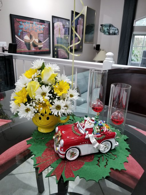 A beautiful cheerful bouquet of flowers to enjoy while healing from my surgery. Kisses to my good fan