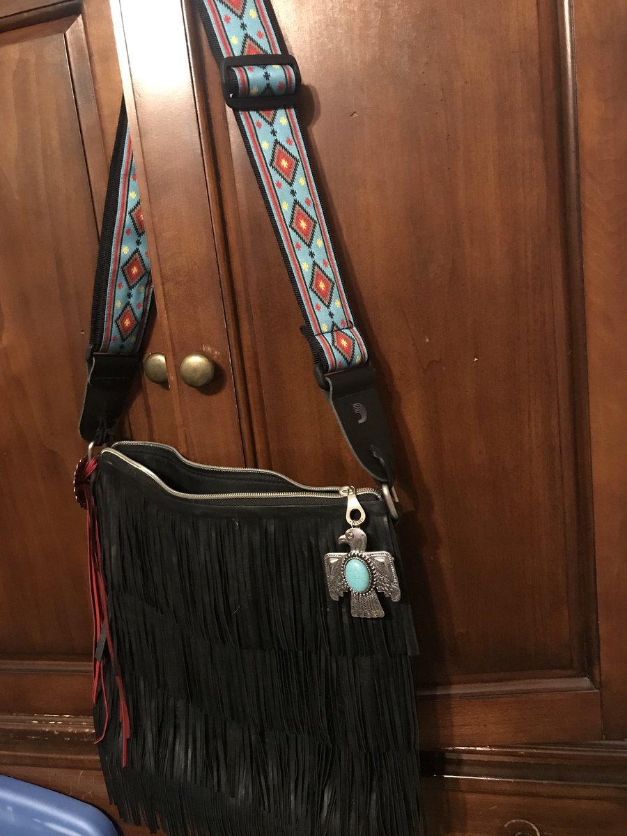 HighwayThreads's tweet photo. Guitar strap purse w leather fringe. $37 shipped https://t.co/mJM8xc9i5P