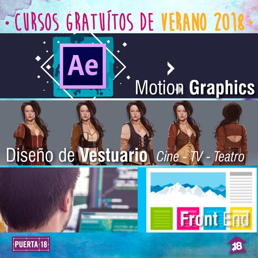 puerta_18's tweet photo. ¡Nuevos Cursos gratuitos de Verano en Puerta 18! 😎
MOTION GRAPHICS - DISEÑO DE VESTUARIO - FRONT END
📆😲Charla informatíva y preinscripción: 05 de Enero - 10hs😲📆
#Puerta18 #18a24Años #CursosGratuitos https://t.co/GPFVKRKESX