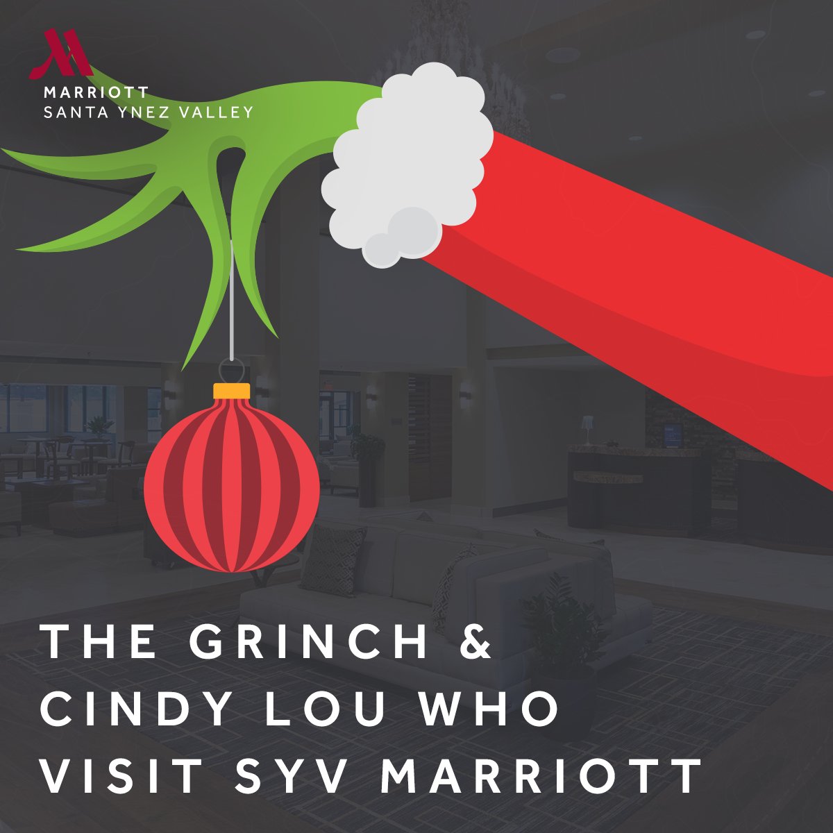 MarriottSYVM's tweet photo. "No matter how different a Who may appear, he will always be welcome with holiday cheer." 
Wecolme #TheGrinch and #CindyLou today from 4PM - 6PM 💗 https://t.co/utz1CCR4gG