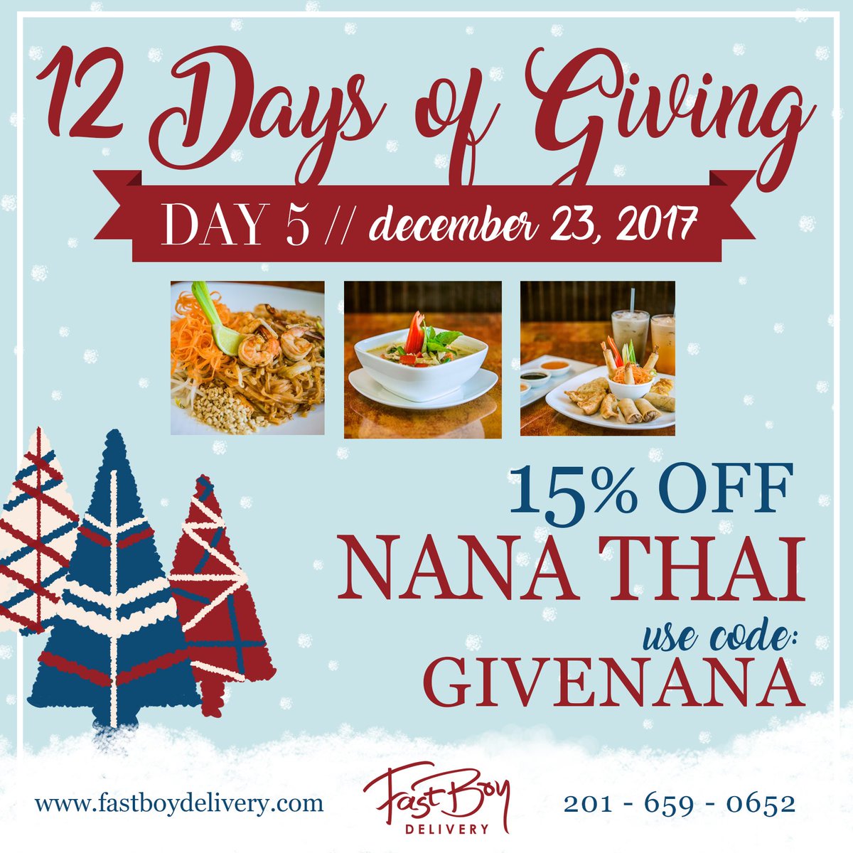 FastBoyDelivery's tweet image. DAY 5 of 12 DAYS OF GIVING! 🎁 
15% off every NANA THAI order just enter the code GIVENANA

fastboydelivery.com
201-659-0652

#fastboydelivery #fastboydeals #jerseycity #jcmakeityours #hoboken #bayonne #nanathai