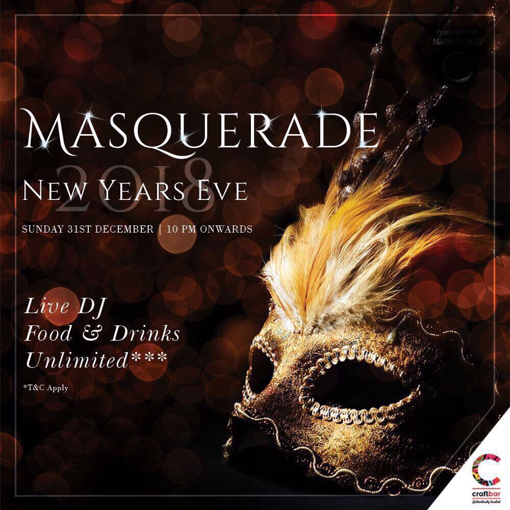 CraftbarBKC's tweet photo. Dust all your dancing shoes, grab a mask and bring in the #NewYear with a bang! Go fourth and dazzle with Live DJ and #unlimitedfood and #drinks. Let's toast to the New Year on 31st December at The Masquerade| New Year's Eve 2018! https://t.co/S2S6BfNTbI