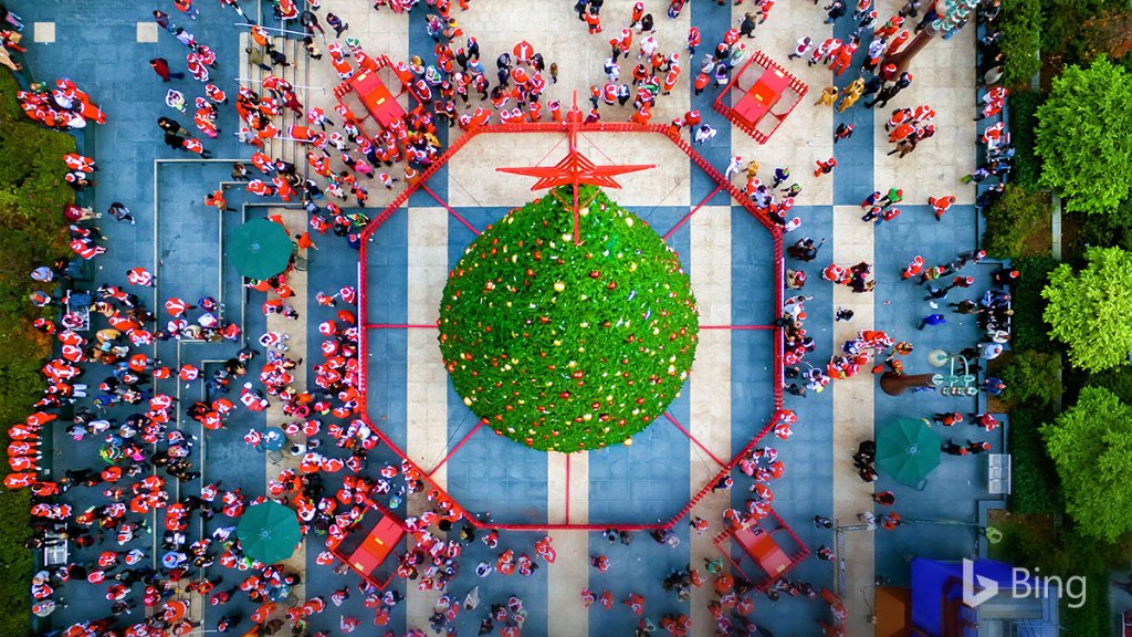 Hundreds of Santas get into the spirit at SantaCon in Union Square, San Francisco, California. Bing.com