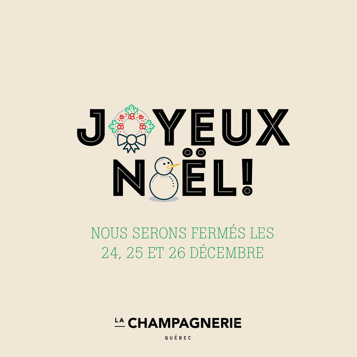 Lachampagnerie's tweet photo. 🎄🥂 Toute l'équipe de La Champagnerie vous souhaite un #Noël pétillant à souhait 🥂🎄
On se retrouve le 27 décembre, juste à temps pour notre prochain #MercrediSabré ! https://t.co/BZNNyIQNIB