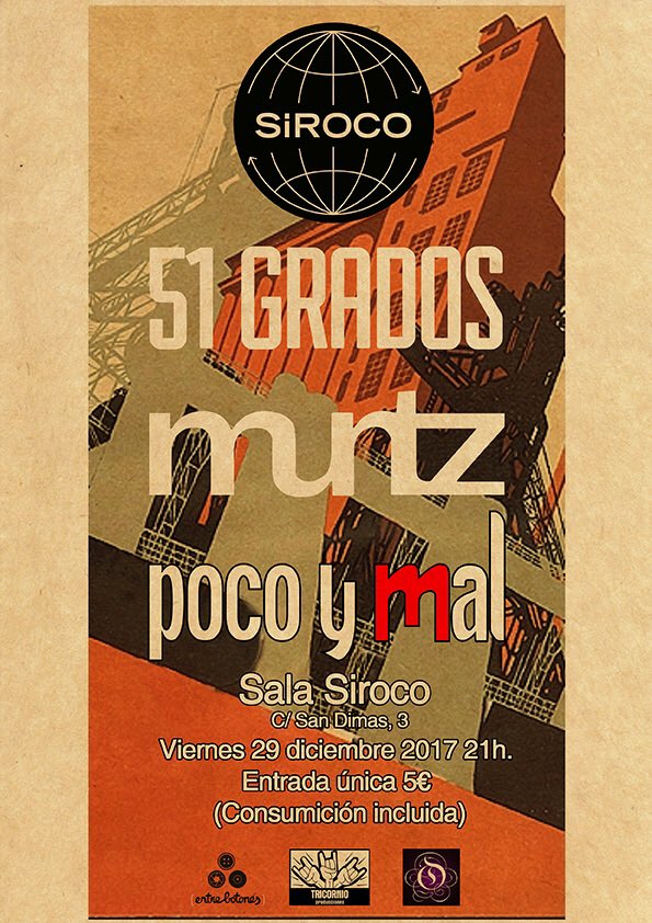 ¡¡¡ATENCIOOOONNN!!! El próximo Viernes 29 despedimos el año como mejor sabemos hacerlo, encima de un escenario en la <a href="/SirocoSala/">Sala Siroco</a> !🤘🔥🤘 Y además con la mejor compañía posible, nuestros queridos <a href="/muntzband/">Muntz</a> y Poco y Mal! 
Al atakeeeeerrrr!!!

📷: Israel Lemus