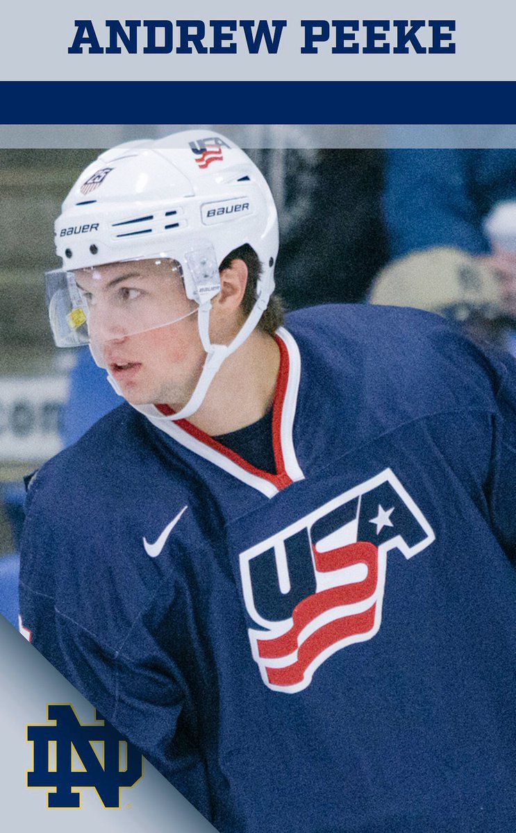 NDHockey's tweet photo. Congrats to Andrew Peeke, who’s earned a spot on Team USA for the upcoming World Junior Championship! #USAWJC 

☘️ | 🇺🇸 https://t.co/H64kM4Dixk