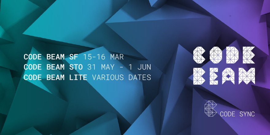 CodeSyncGlobal's tweet image. Why not attend a #CodeSync conference in 2018? We start with #CodeBEAMSF 15-16 March - Very Early Bird still available on new Code Sync website ow.ly/pV2O30hkgKQ