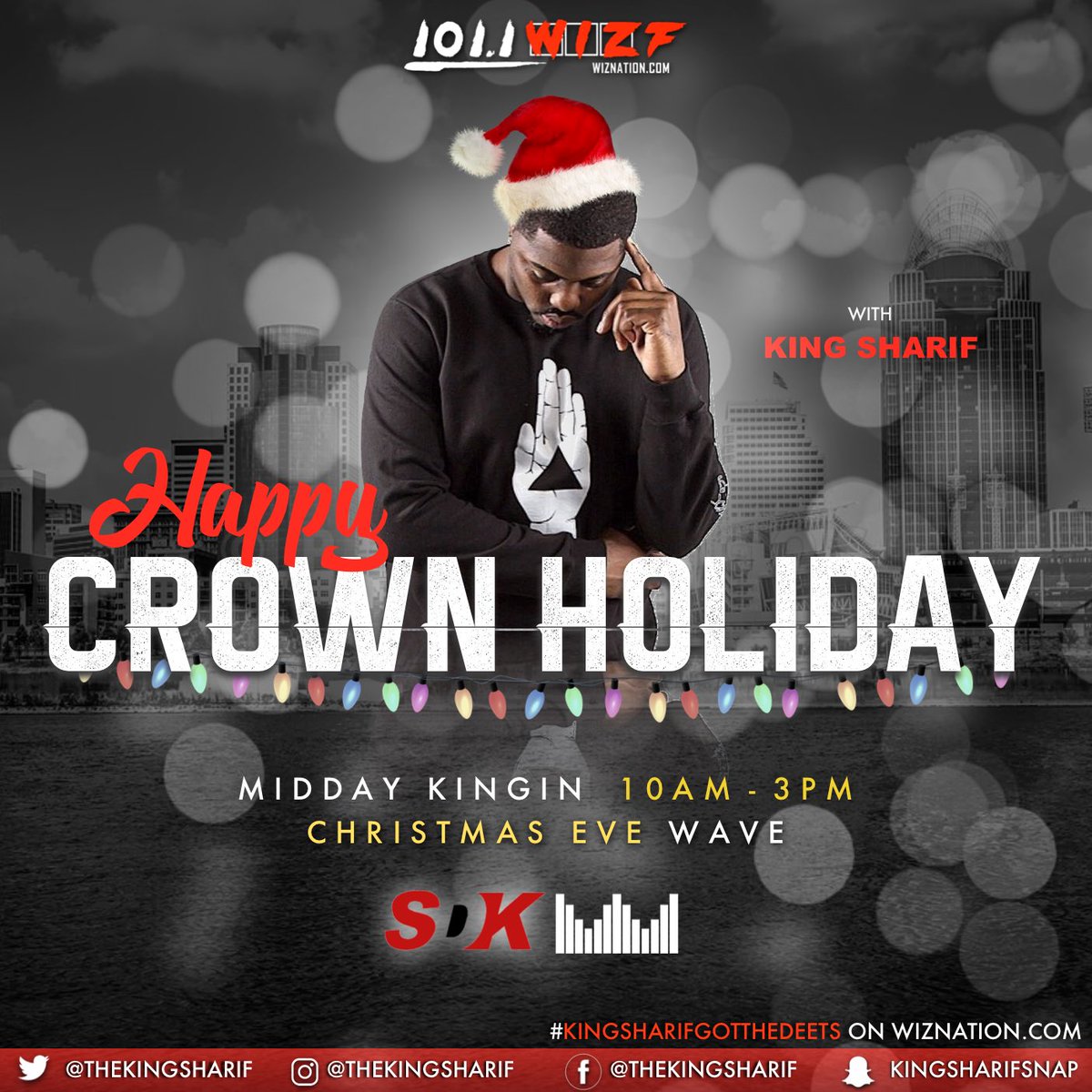 SharifsUniverse's tweet photo. Elated to spend Christmas Eve with you! Celebrate the holidays with a crown 10AM-3PM on @SharifDKingShow @wiznationcincy...#KingSharif10amto3Pm #TheNightKinginTheMidday #TheCrownLife #KinginForever #TheRoyalTakeover #CrownNation Follow The Crown https://t.co/hc79pwDzxc 👑🎄🤴🏾📡 https://t.co/ZdTInqRnfq