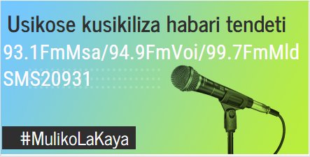 RadioKaya's tweet photo. Maafisa wa polisi eneo la Chakama Kaunti ya kilifi wanalisaka genge la majambazi waliotekeleza mauaji ya watu wawili na kuwatupa kichakani.
Kulingana na chifu wa Chakama Solomon Mbashiri, miili ya wanaume wawili wenye umri wa makamo iliyokuwa na majeraha imepatikana Kichakani. https://t.co/0LrvkOrjSq