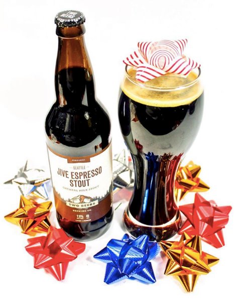 If you like it, put a bow on it #seattlebrewerytour #roaddogtours #twobeers "'Tis the season to be jolly! Pick up 22oz of joy tonight at The Woods, doors open at 3pm." PC: @TwoBeersBrewing