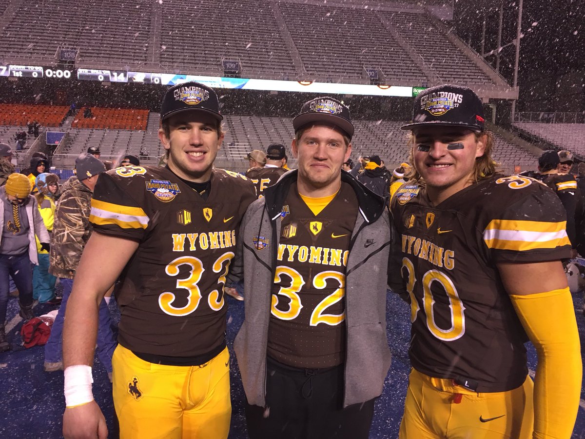 NatronaFootball's tweet photo. Three Mustangs after a Bowl Victory. #Harshman,Beddes,Wilson https://t.co/x04slXcLSM