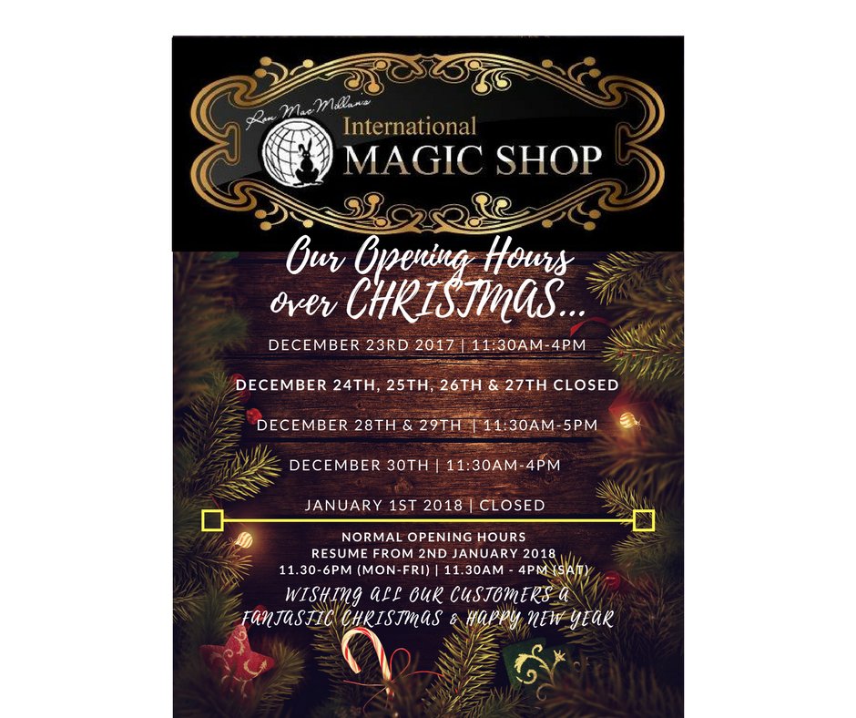 Happy Christmas everyone - we re-open 27th Dec.  Wishing you all peace and happiness over the festive season and thanks for a great 2017.  From all at #InternationalMagic