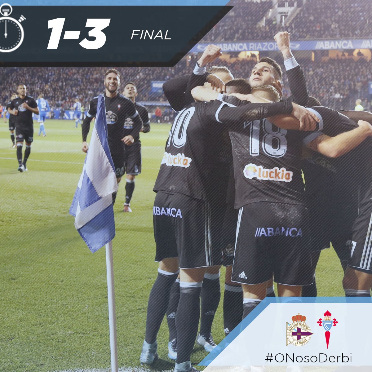 RCCelta's tweet photo. FINAL | 1-3 #onosoderbi

Bo Nadal celtistas, reis de #Galicia! https://t.co/3lG4OffM4A