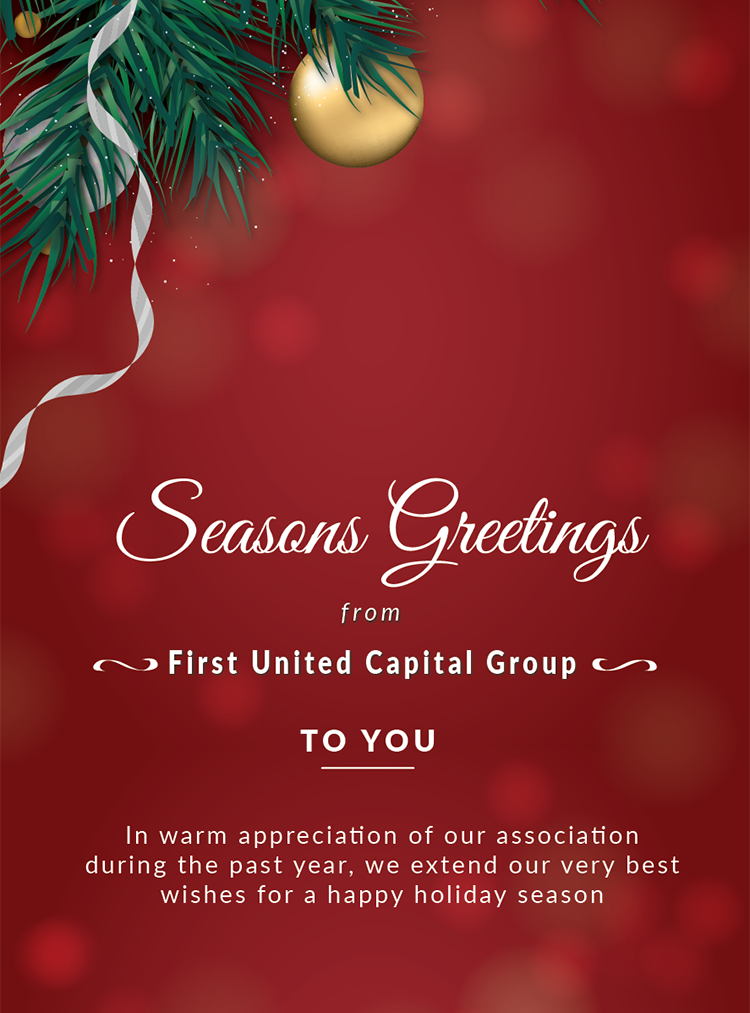 FirstUnitedCapi's tweet photo. Season’s Greetings. In warm appreciation of our association during the past year, we extend our very best wishes for a happy holiday season #FUCG #FirstUnitedCapitalGroup #SeasonsGreetings https://t.co/QCth4MPLUI