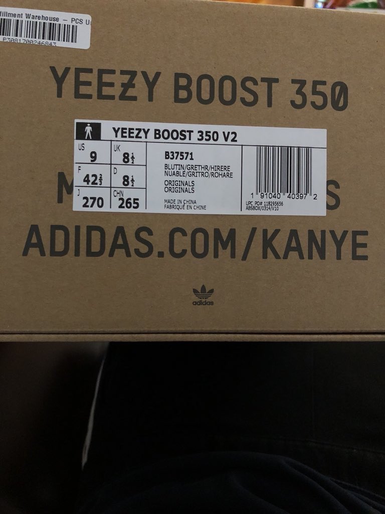 yeezy blue tint box label