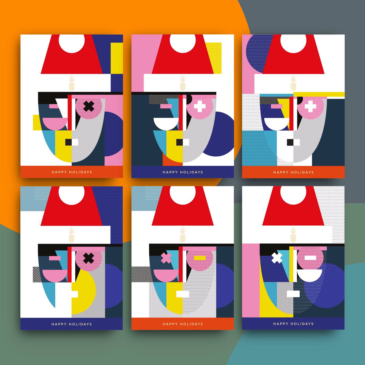 pineapplesfd's tweet photo. For this holiday season we had fun channeling our inner #mondrian as we created our #holiday card series for all our friends. #graphicdesign #design #illustration #art #abstractart #pineapplesf #playful #fun #printdesign https://t.co/7J8jQKcpHG