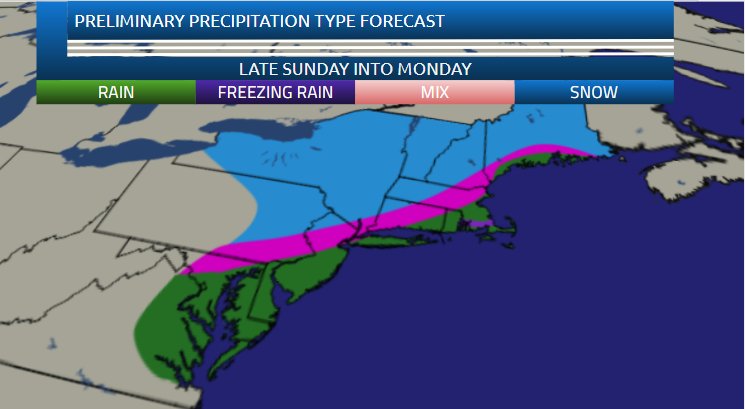 USAwxCenter's tweet photo. Here is our preliminary precipitation type forecast for the upcoming Christmas Day/Eve rain-snow-mix event. It will be an inland snow-maker and coastal rainmaker. A mixed bag for areas in between! https://t.co/Z8aIJhjJxU