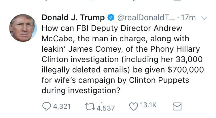 Image result for images of trump's tweets about mccabe