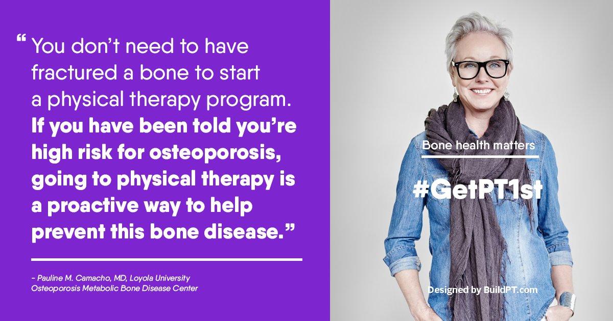 GetPT1st's tweet photo. You don't have to have a broken bone to see a Physical Therapist. If you have #osteoporosis, a PT can help. 
#physicaltherapy https://t.co/949RY52rtv