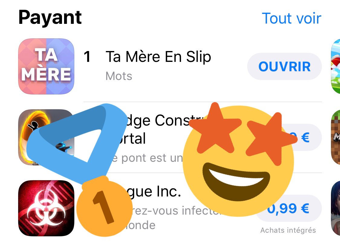 cyprien on X: Le jeu « Ta Mère En Slip » est premier des jeux payants de  l'App Store 👍🍾  / X