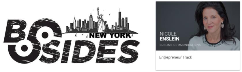 We're so happy to welcome <a href="/NEnslein/">nicole enslein</a> of <a href="/sublimecomm/">Sublime Comm.</a> to our Entrepreneur Track! bsidesnyc.org