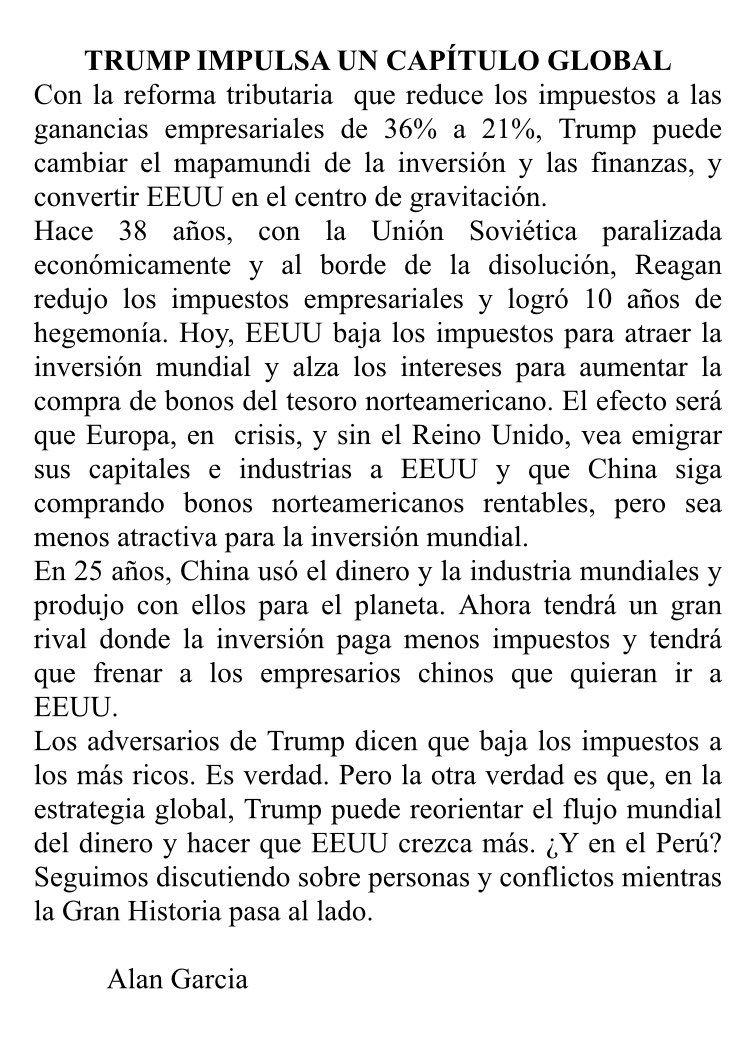 AlanGarciaPeru's tweet photo. En la escena mundial está ocurriendo algo muy importante que afectará la vida de los peruanos en los próximos años. https://t.co/joGbUYtDGw