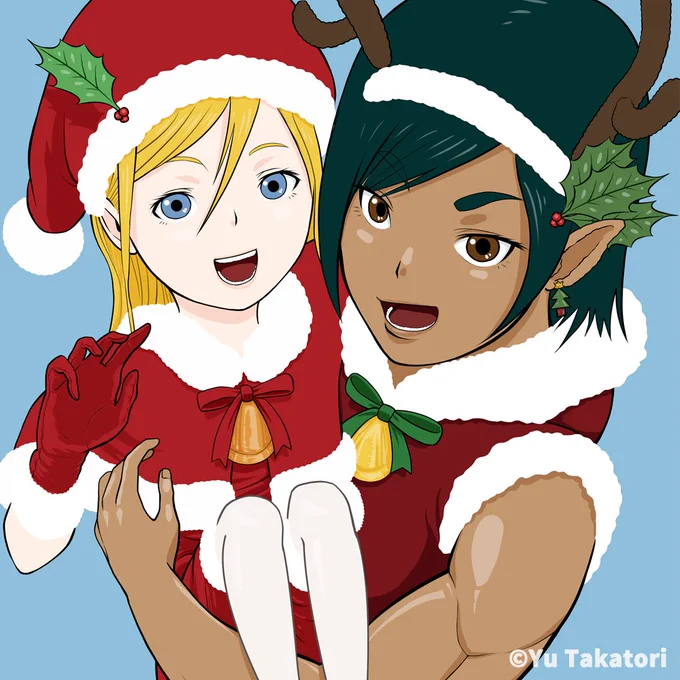 メリークリスマス#イラスト #女の子 #サンタ #トナカイ #クリスマス   #サンタクロース #筋肉 