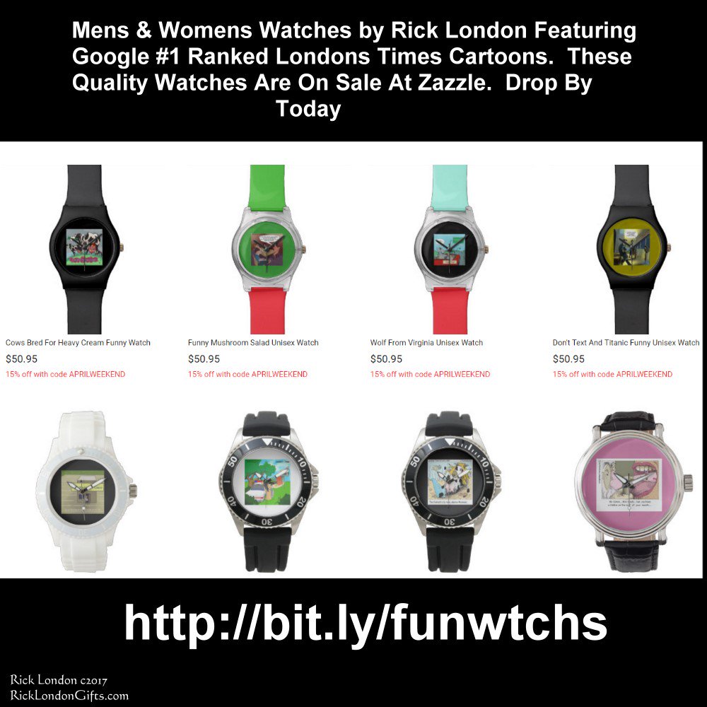 ricklondon's tweet photo. 🖼🗽🍯👚 #Sale 20% off Google #1 ranked @LTCartoons #watches Est 1997 EndsSun #Couponcode SITESALEZAZZ @c/o #humor #funny @zazzle 🌏#WorldWide #shipping 🌏#us #ca #jp #eu #au #nz #uk #de #ch #fr #il #no #nl #sp #pt #gr #dk #se
👉 #Free #Personalization https://t.co/vvDJ8wm9QE https://t.co/5e7vo8KCZ8