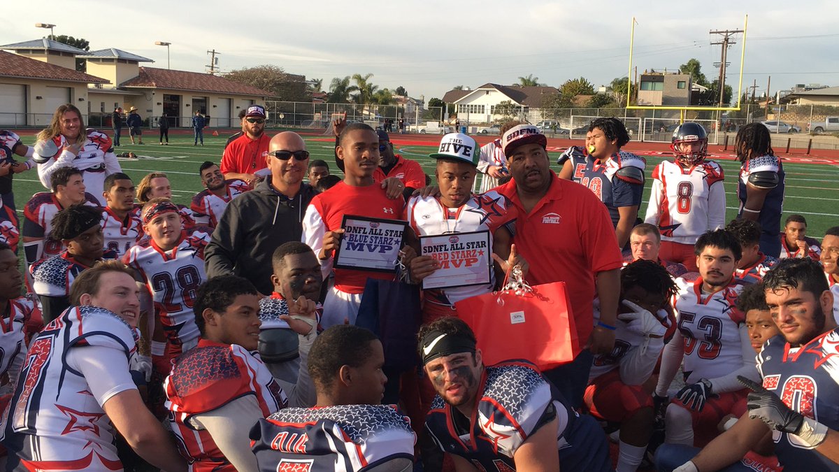 WBKsports's tweet photo. Final score here today: #RedSquad 55 #BlueSquad 14. Red improves to 4-2 all time in the @SDFNLMagazine All-Star Showcase Game. Your Blue MVP is @j_1k9. Red MVP is @pappiiidt. @MBASports1 @topdawg619 @SDPrepInsider @KUSIPPR @EC_Preps_SD @Daygofootball @SDPreps https://t.co/zeVvtyW1HB