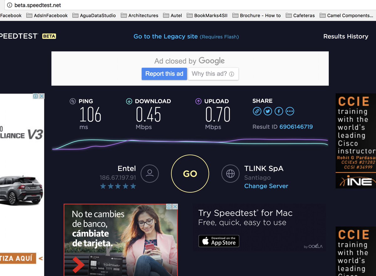 chileoffshore's tweet photo. @CabledelaCosta Usando diferente computadores haciendo speed test pasa igual de malo el ancho de banda. 5Mbps se vende, pero 0.05Mbps en realidad. Favor soluciona el problema una vez por todos. Costa Quilen Mirador 1. https://t.co/OFQGmih4aV