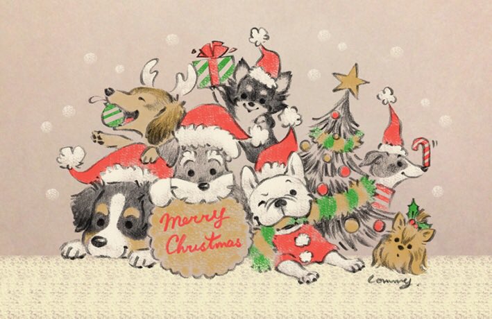 「?✨Merry Christmas✨?
#クリスマス #クリスマスイラスト #犬」|Lommy 東京駅POPUP SHOP4/13まで＆書籍可愛い嘘のカワウソ5巻4/1発売のイラスト