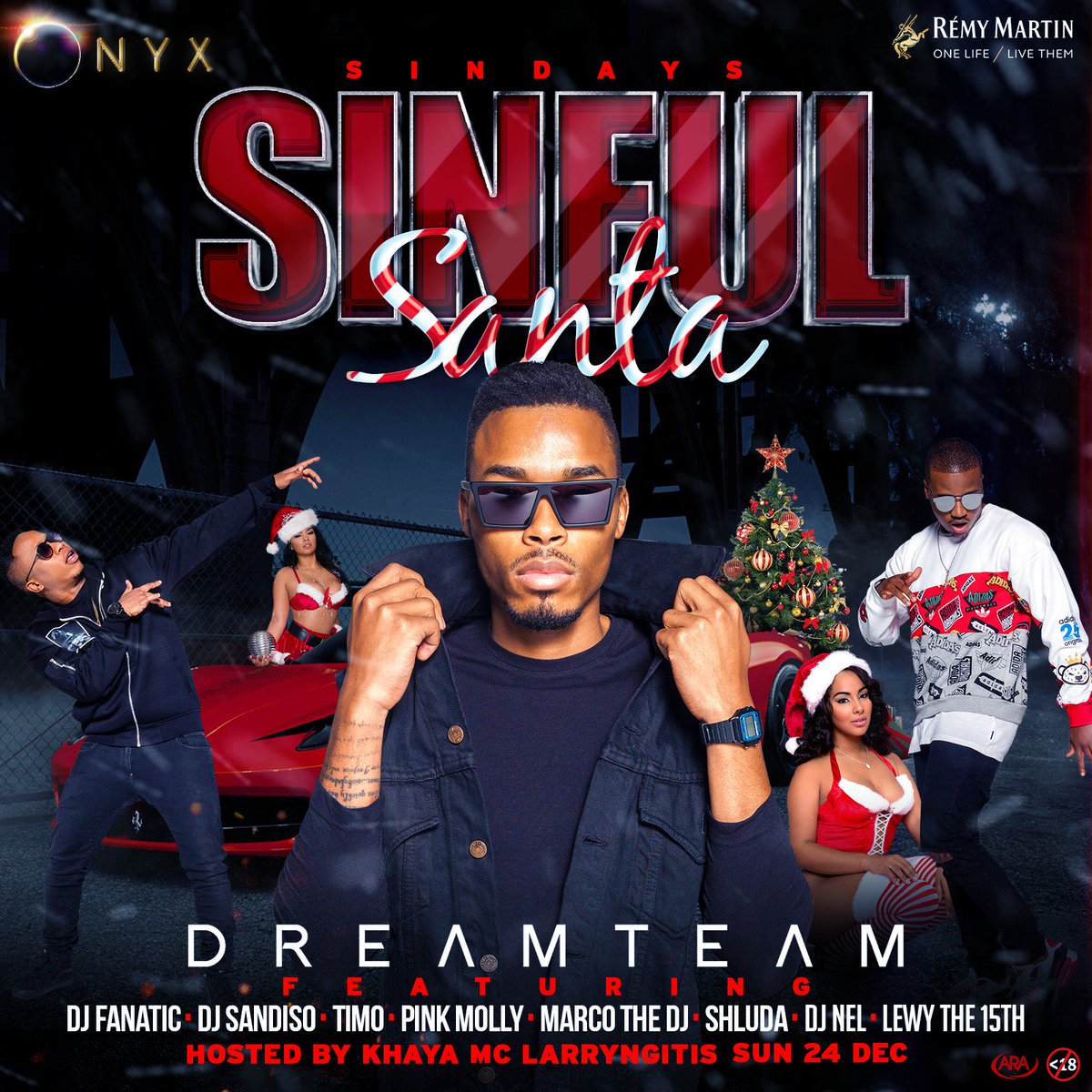 Onyx_Sandton's tweet photo. Jingle Bells, Jingle Bells, #SINbowls All The Way ‼️‼️‼️‼️

Performance By @dreamteamdbn 
LINE UP: 
@djfanaticsa 
@djsandiso 
@dj_timo_sa 
@djpinkmolly 
@marcothedj 
@shludatheguru 
Our #SINfulSanta's For The Night @Khaya23_ &amp; @Larryngitis 
@remymartin #SINday https://t.co/ufdpTcRF49